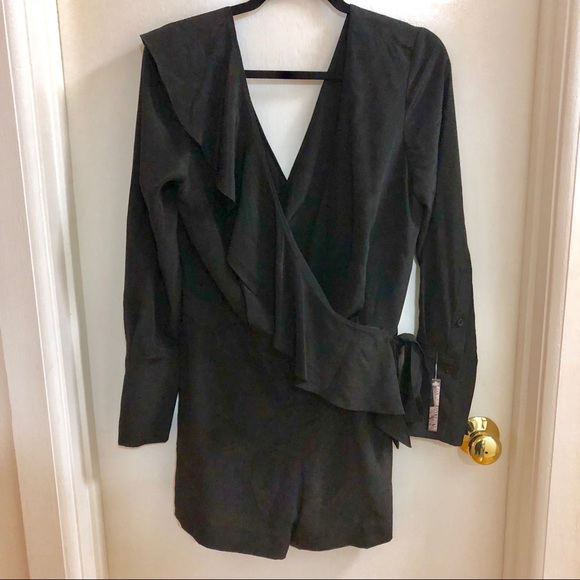 DVF Black Asymmetric Silk Ruffle Romper - Picture 3 of 8